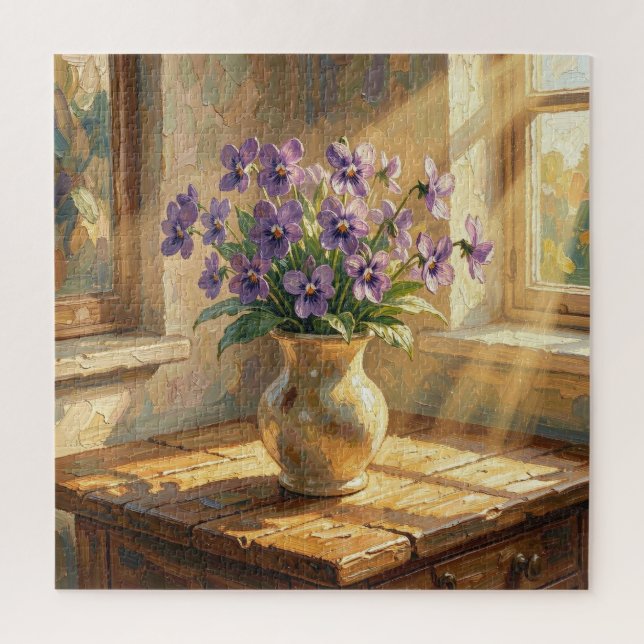 Vase mit lila Veilchen Impasto (Vertikal)