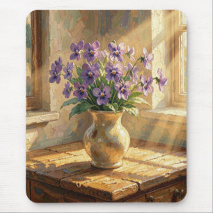 Vase mit lila Veilchen Impasto Mousepad