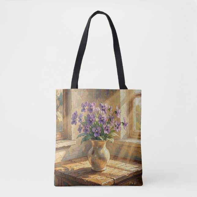 Vase mit lila Veilchen Impasto   Tasche (Vorderseite)