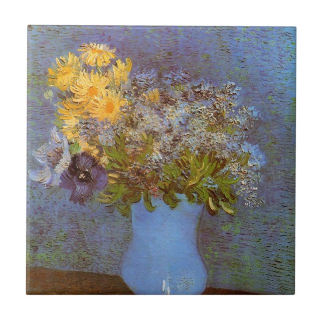 Vase mit Lilacs und Daisis von Vincent van Gogh Fliese (Vorderseite)