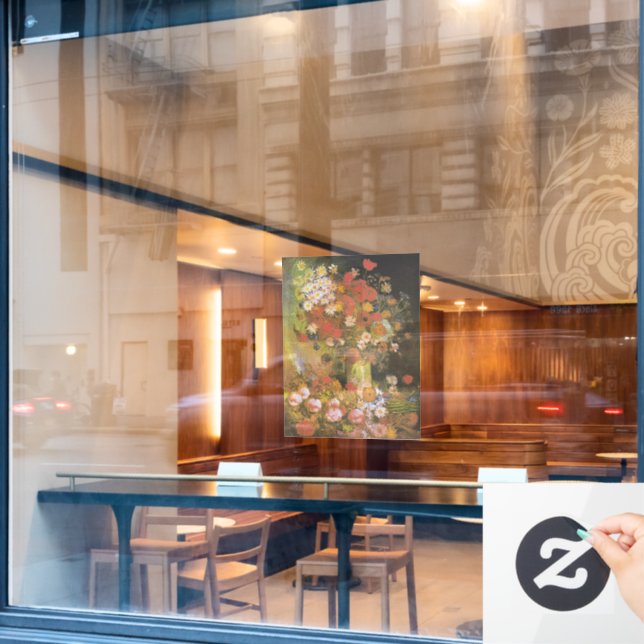 Vase mit Maisblumen und Pfefferkuchen, Bäuche und  Fensteraufkleber (Café-Fenster)