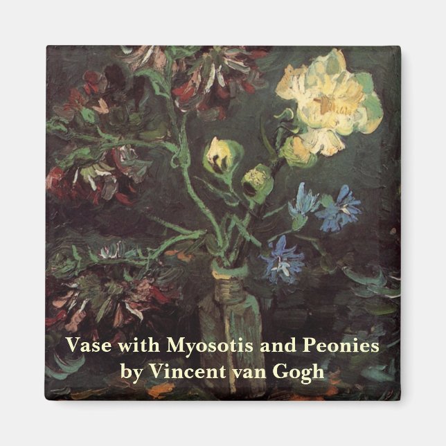 Vase mit Myosotis und Peontis von Vincent van Gogh Magnet (Vorne)