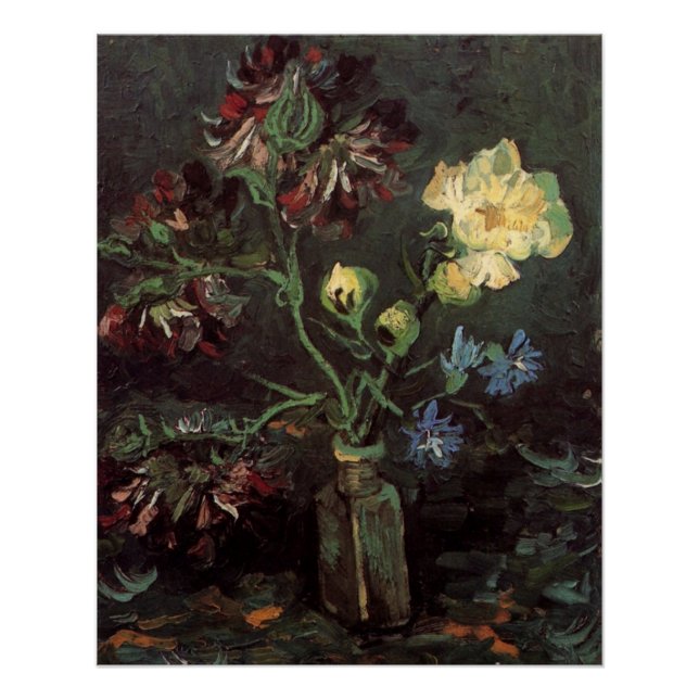 Vase mit Myosotis und Peontis von Vincent van Gogh Poster (Vorderseite)