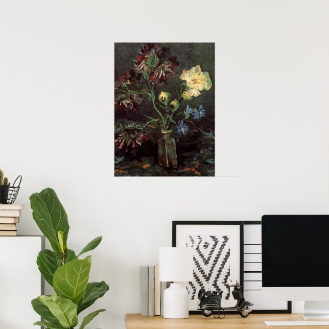 Vase mit Myosotis und Peontis von Vincent van Gogh Poster (Heimbüro)