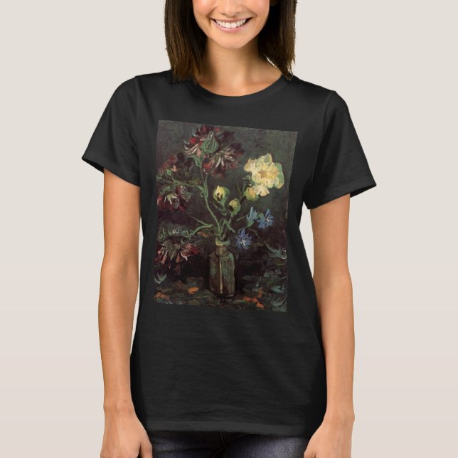 Vase mit Myosotis und Peontis von Vincent van Gogh T-Shirt (Vorderseite)