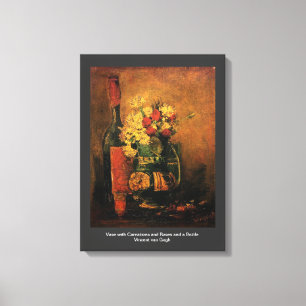 Vase mit Nelken und Rose und einem Flaschengruben Leinwanddruck
