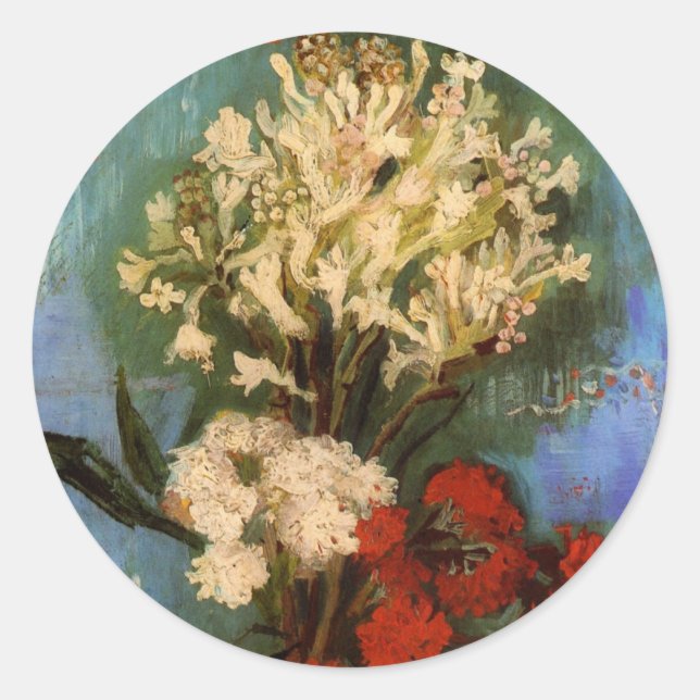Vase mit Nelken von Vincent van Gogh Runder Aufkleber (Vorderseite)