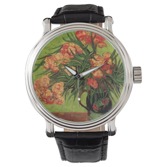 Vase mit Oleanders und Bücher von Vincent van Gogh Armbanduhr (Vorderseite)