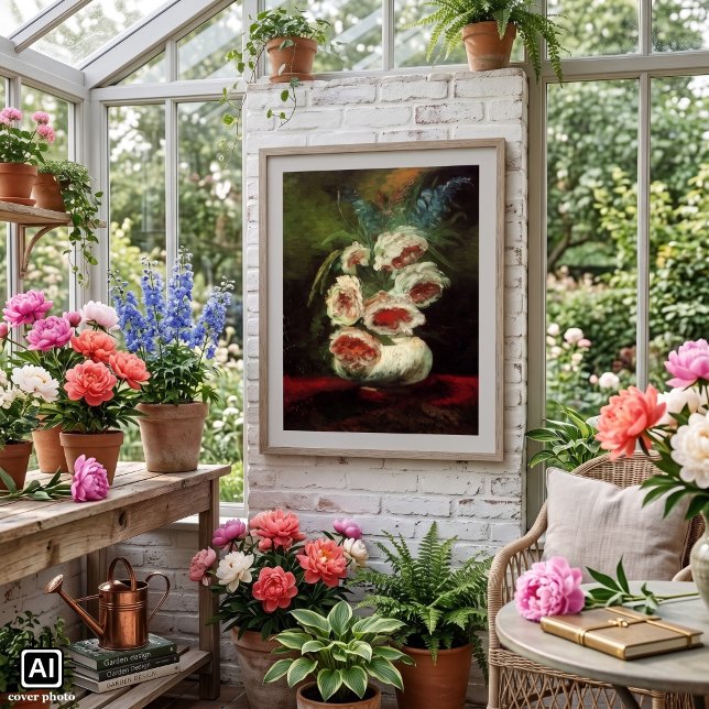Vase mit Peonys von Vincent van Gogh Poster (Vase with Peonies by Vincent van Gogh is a vintage fine art post impressionism still life painting.)
