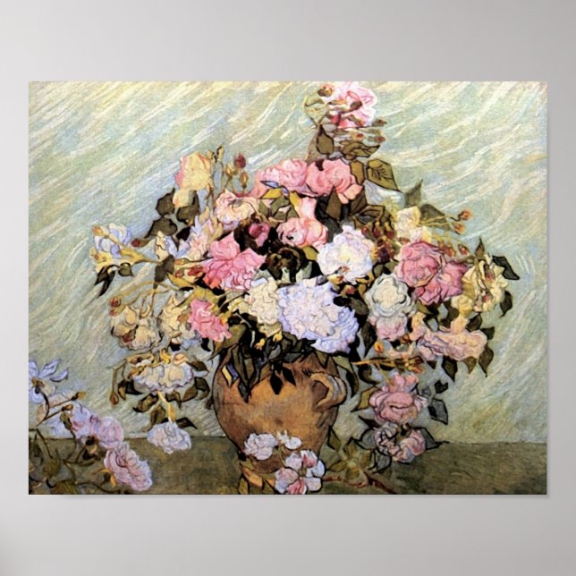 Vase mit Pink Roses Van Gogh Fine Art Poster (Vorne)