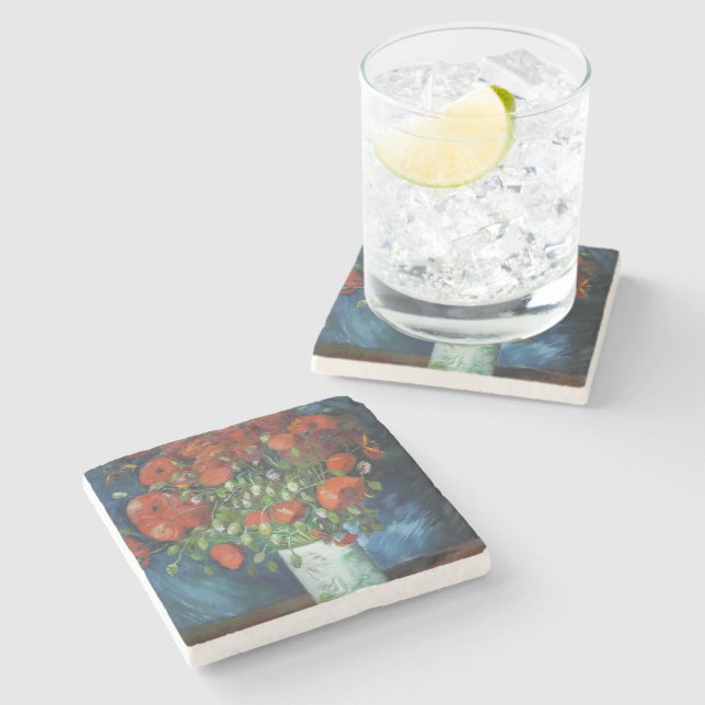Vase mit Red Poppies Vincent van Gogh Steinuntersetzer (Seitenansicht)