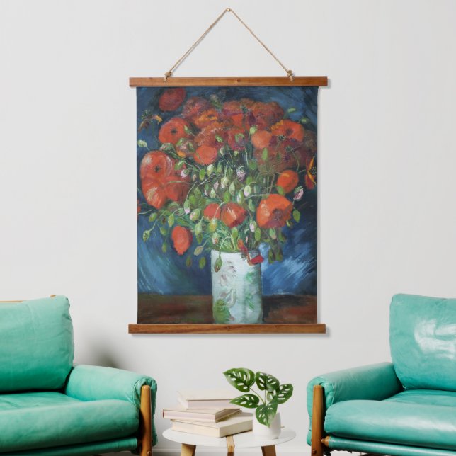 Vase mit Red Poppies Vincent van Gogh Wandteppich Mit Holzrahmen (Wohnzimmer)