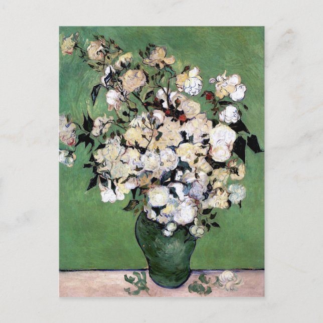 Vase mit rosa Rosen (F682) Van Gogh Fine Art Postkarte (Vorderseite)