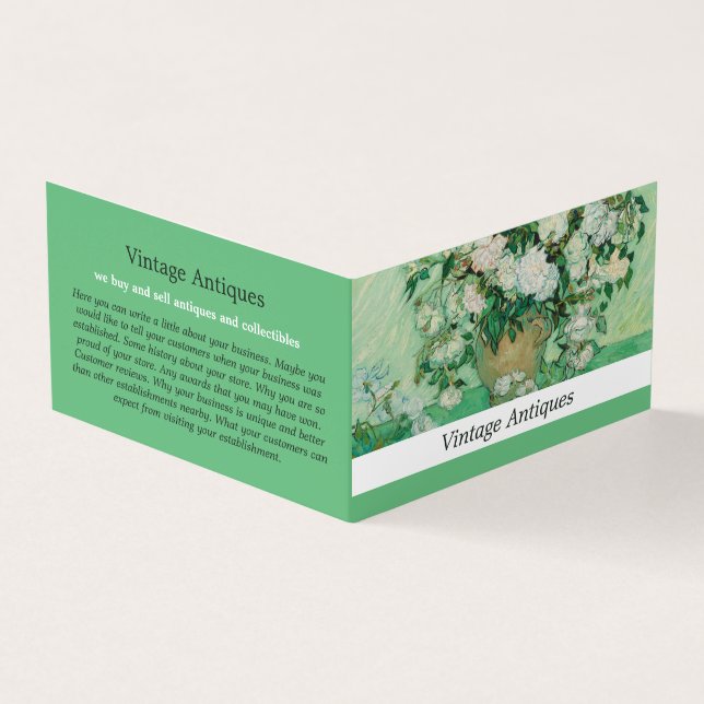 Vase mit rosa Rosen, Van Gogh, Antiquitätenhändler Visitenkarten (Vorderseite)