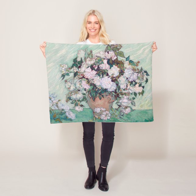 Vase mit rosa Rosen, Van Gogh Fleecedecke (Beispiel)