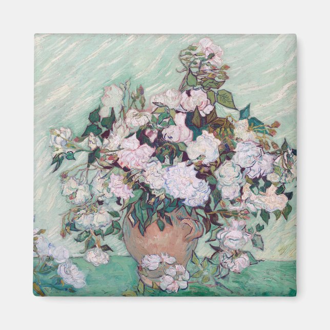 Vase mit rosa Rosen, Van Gogh Magnet (Vorne)