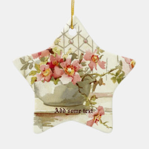 Vase mit rosa Rosen vintage Wasserfarben-Ornament Keramik Ornament