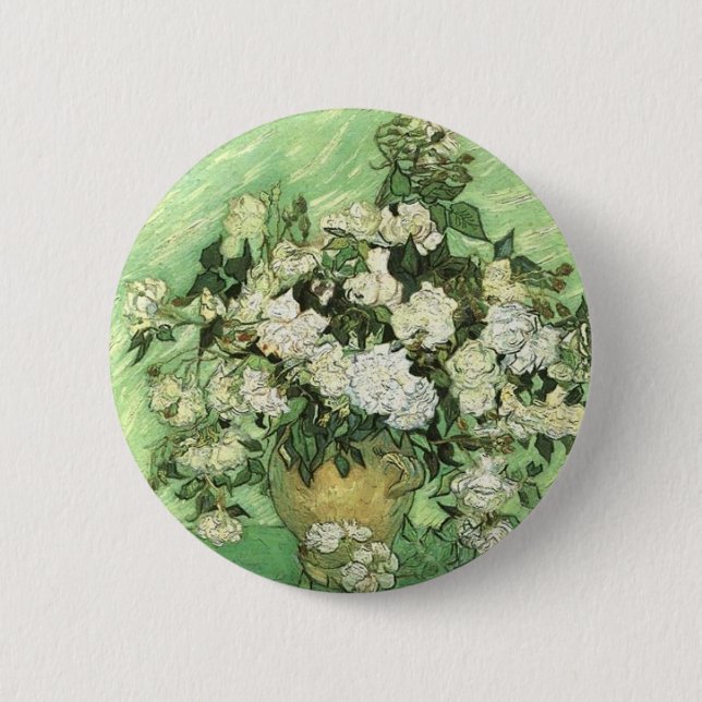 Vase mit Rose - Van Gogh Button (Vorderseite)