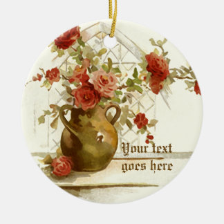 Vase mit rote Rosen Vintage Aquarellverzierung Keramik Ornament