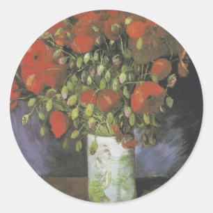 Vase mit roten Mohnblumen Vincent van Gogh Runder Aufkleber