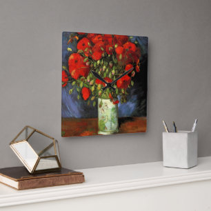Vase mit roten Mohnblumen von Vincent Van Gogh Quadratische Wanduhr