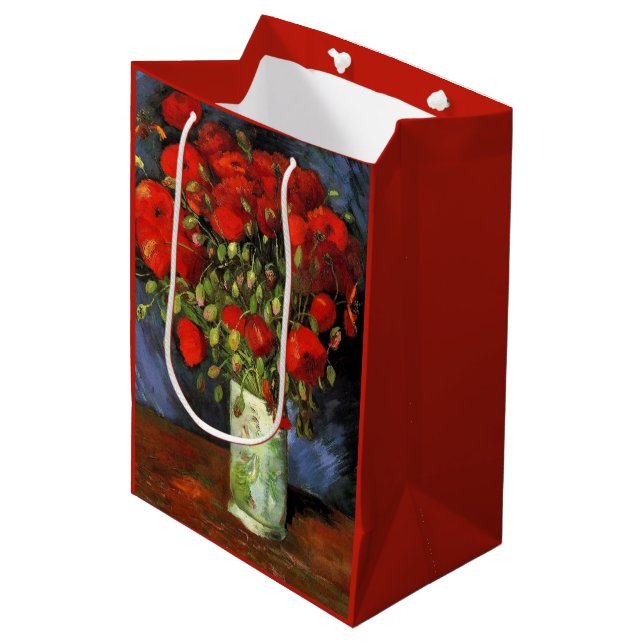 Vase mit roten Pflücken von Vincent van Gogh Mittlere Geschenktüte (Vorderseite Schrägansicht)