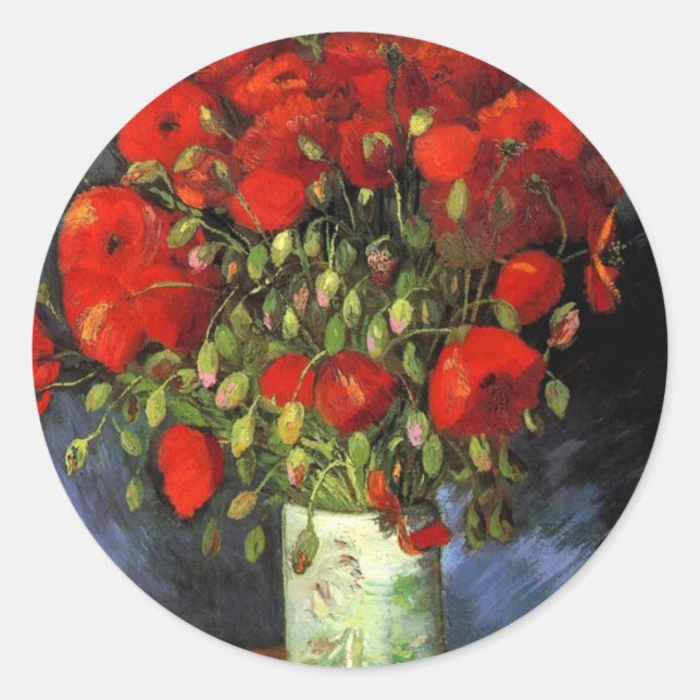 Vase mit roten Poppies | Vincent van Gogh Runder Aufkleber (Vorderseite)