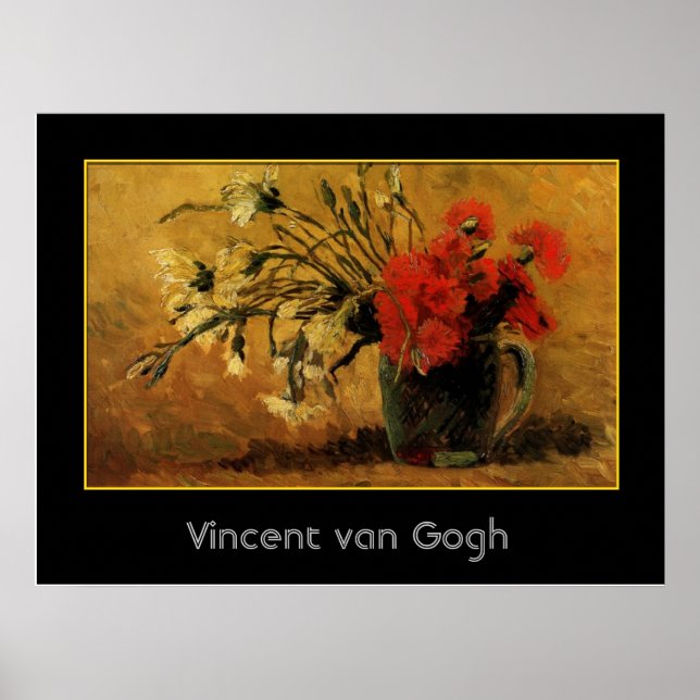 Vase mit roten und weißen Nelken, van Gogh Poster (Vorne)