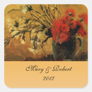 Vase mit roten und weißen Nelken, Vincent Quadratischer Aufkleber