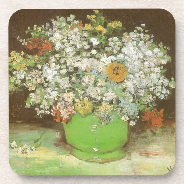 Vase mit Zinnias und Blume von Vincent van Gogh Untersetzer (Vorderseite)