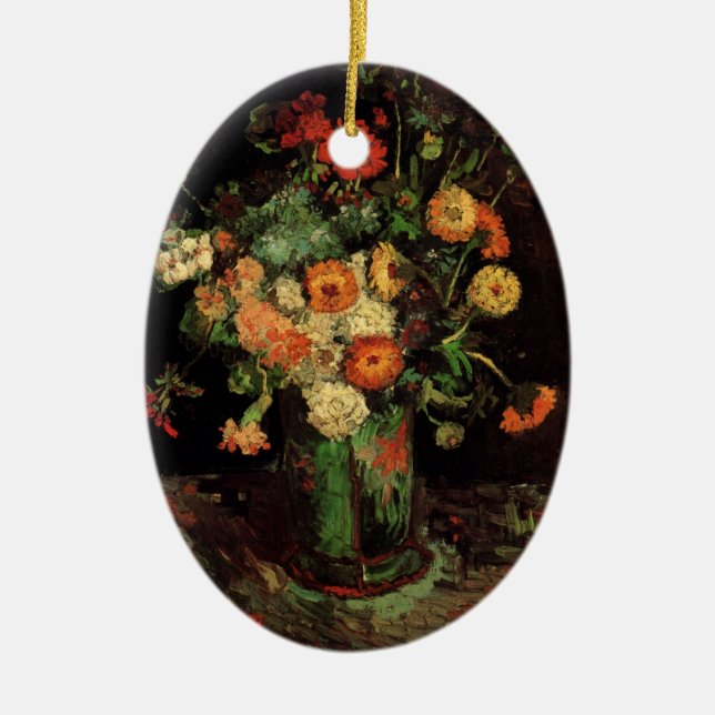 Vase mit Zinnias und Geranien, Vincent van Gogh Keramik Ornament (Vorne)