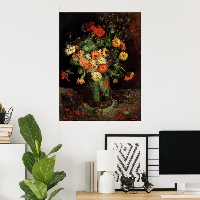 Vase mit Zinnias und Geranien, Vincent van Gogh Poster (Heimbüro)