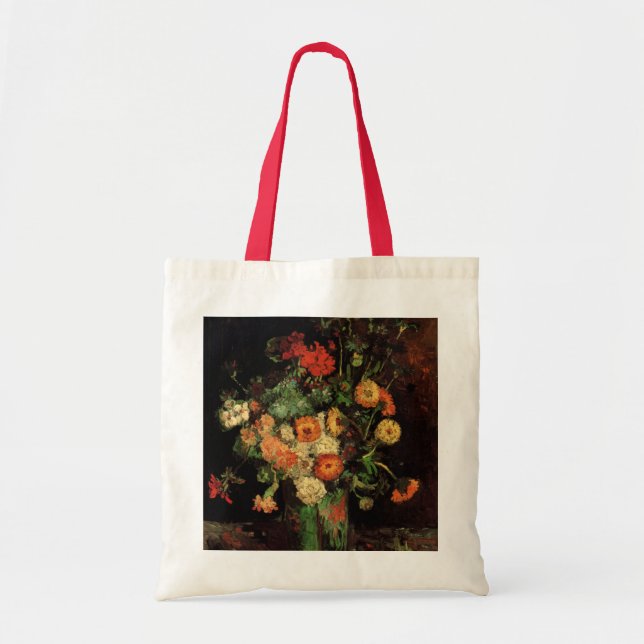 Vase mit Zinnias und Geranien, Vincent van Gogh Tragetasche (Vorne)