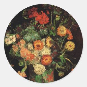 Vase mit Zinnie und Geranie, Vincent van Gogh Runder Aufkleber