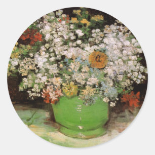 Vase mit Zinnienblumen von Vincent van Gogh Runder Aufkleber