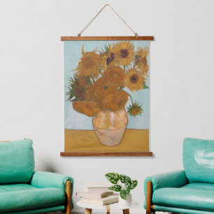Vase mit zwölf Sonnenblumen   Sonnenblumenserie Wandteppich Mit Holzrahmen
