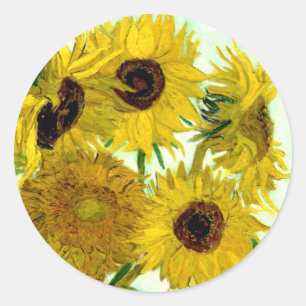 Vase mit zwölf Sonnenblumen, Van- Goghschöne Kun Runder Aufkleber