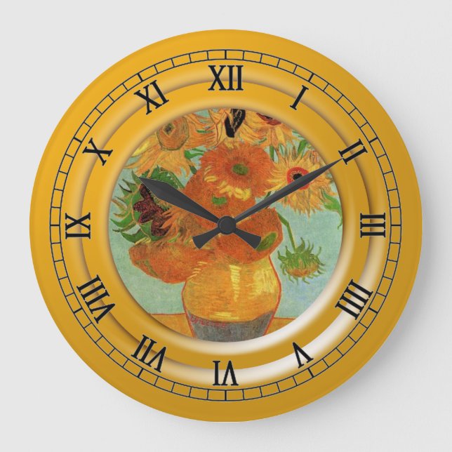 Vase mit zwölf Sonnenblumen, Vincent van Gogh Große Wanduhr (Vorderseite)