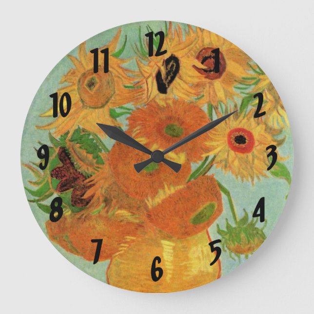 Vase mit zwölf Sonnenblumen von Vincent van Gogh Große Wanduhr (Vorderseite)