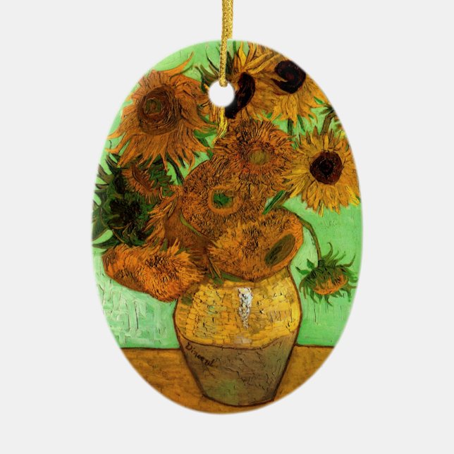 Vase mit zwölf Sonnenblumen von Vincent van Gogh Keramik Ornament (Vorne)