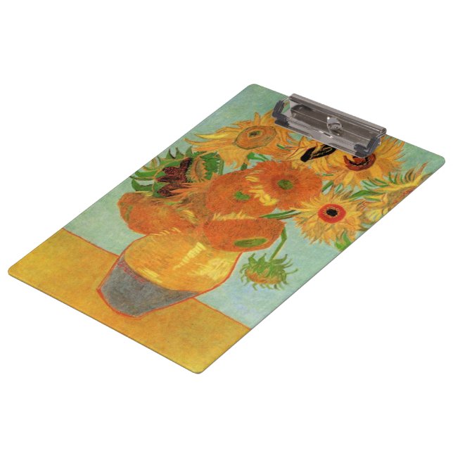 Vase mit zwölf Sonnenblumen von Vincent van Gogh Klemmbrett (Schrägansicht)