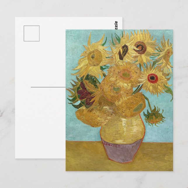 Vase mit zwölf Sonnenblumen von Vincent van Gogh Postkarte (Vorne/Hinten)