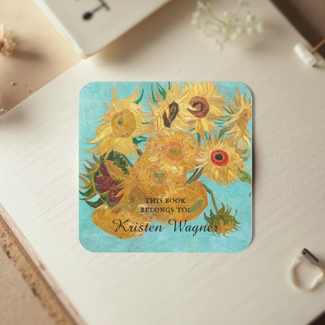 Vase mit zwölf Sonnenblumen von Vincent Van Gogh Quadratischer Aufkleber (Von Creator hochgeladen)