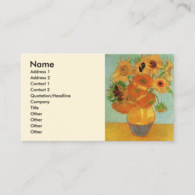 Vase mit zwölf Sonnenblumen von Vincent van Gogh Visitenkarte (Vorderseite)