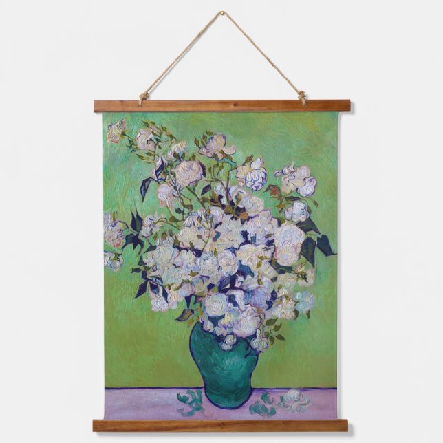 Vase of Roses, Vincent van Gogh Wandteppich Mit Holzrahmen (Vorderseite)