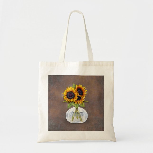 Vase of Sunflowers on Brown Rustic Tragetasche (Vorne)