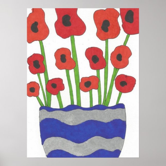 Vase Poppies Zeitgenössisches Kunstgedicht Print Poster (Vorne)