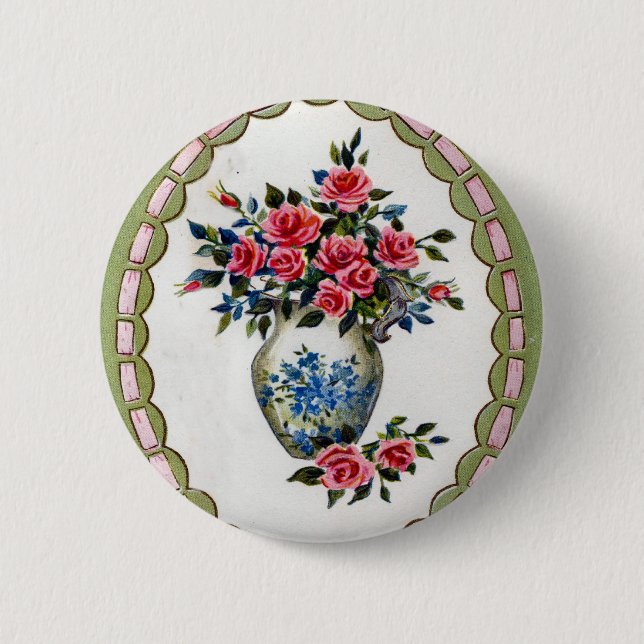Vase Rosen mit einem Band-Rahmen Button (Vorderseite)