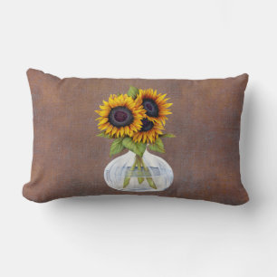 Vase Schöne Sonnenblumen auf brauner Rustikaler Lu Lendenkissen