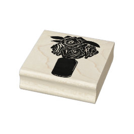 Vase schwarze Rose Original Silhouette noch Leben Gummistempel